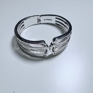 Lauren Napier Silver Plated Boho Chunky Hinged Cuff Bracelet - Costume Jewelry